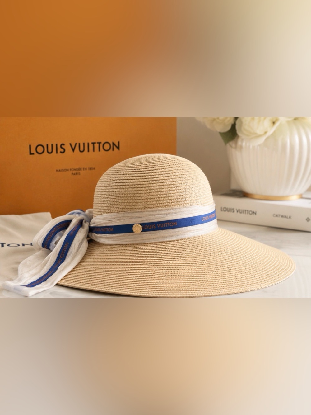 Louis Vuitton Straw Sun Hat with Blue Trim - Picture 2 of 2